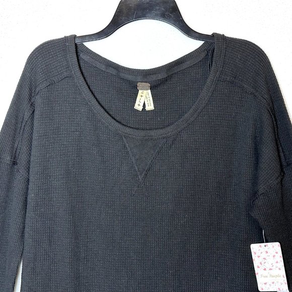 We The Free/Free People Waffle Weave Black L/S Top - Size L - NWT - Picture 2 of 8